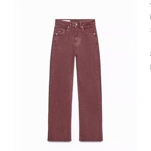Zara High Waisted Crop Flare Burgundy Denim Size 14 Jeans New